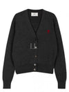 Heart Logo Wool Cardigan Heather Grey - AMI - BALAAN 2