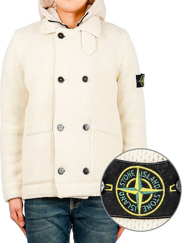 Wappen Patch Double Breasted Knit Hooded Jacket Ivory - STONE ISLAND - BALAAN 2