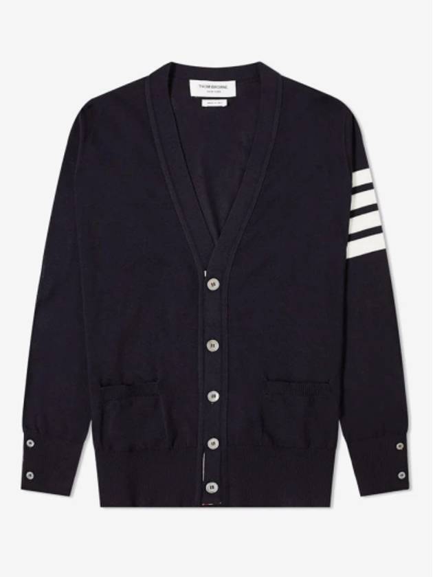 Men's Sustainable Classic Diagonal Wool Cardigan Navy - THOM BROWNE - BALAAN 2