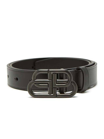 BB Logo Buckle Leather Belt Black - BALENCIAGA - BALAAN 1