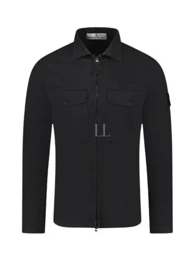 Organic Stretch Cotton Satin Long Sleeve Shirt Black - STONE ISLAND - BALAAN 2