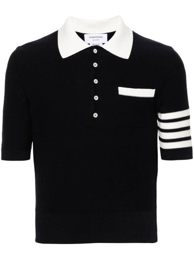 Cotton 4-Bar Relaxed Fit Hector Polo Shirt Navy - THOM BROWNE - BALAAN 1