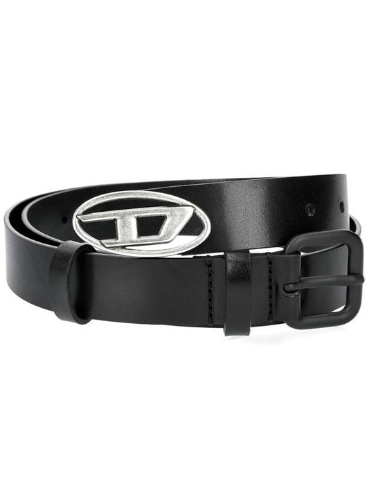 B Inlay Vintage Effect Metal Oval D Logo Leather Belt Black - DIESEL - BALAAN 2