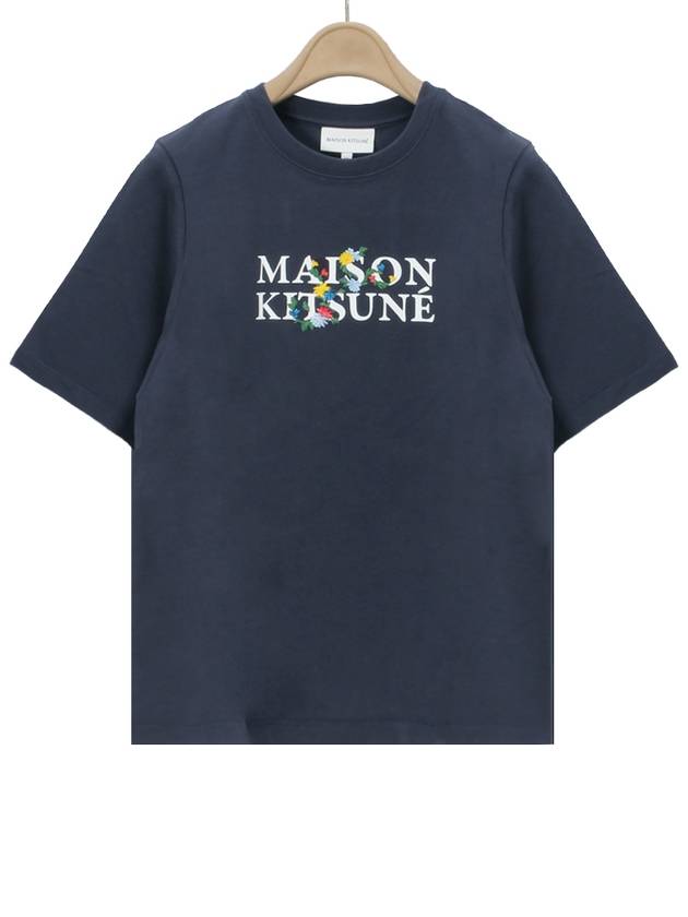 Flower Logo Print Short Sleeve T-Shirt Blue - MAISON KITSUNE - BALAAN 2