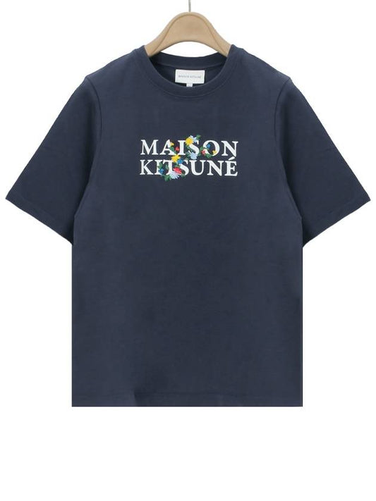 Flower Logo Print Short Sleeve T-Shirt Blue - MAISON KITSUNE - BALAAN 2