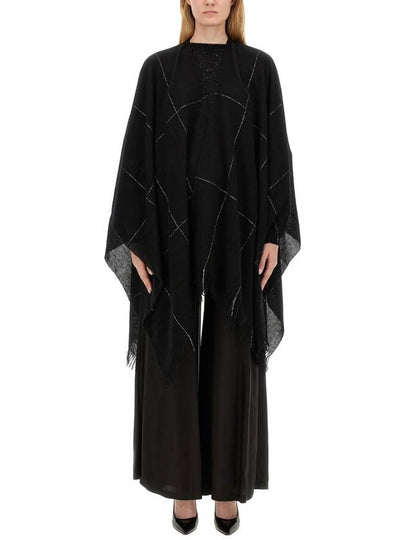 Windowpane Print Fringe Edge Poncho Cape Black - FABIANA FILIPPI - BALAAN 2