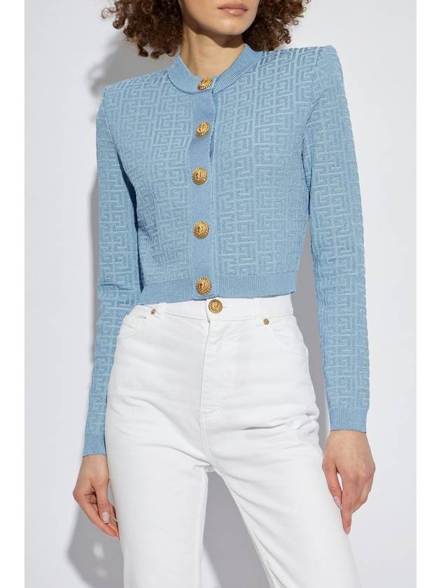 Balmain Short Cardigan With Monogram, Women's, Blue - BALMAIN - BALAAN 3