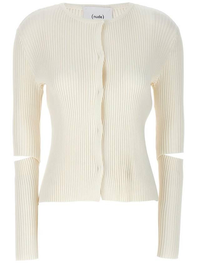 Nude Cutout Detail Ribbed Cardigan - NUDE - BALAAN 1