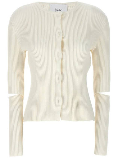 Nude Cutout Detail Ribbed Cardigan - NUDE - BALAAN 1