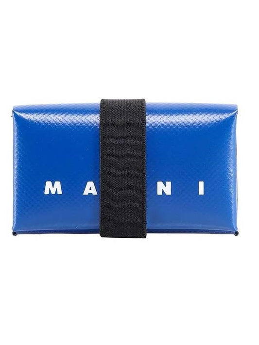 White Logo Banded Coin Card Wallet Blue - MARNI - BALAAN.