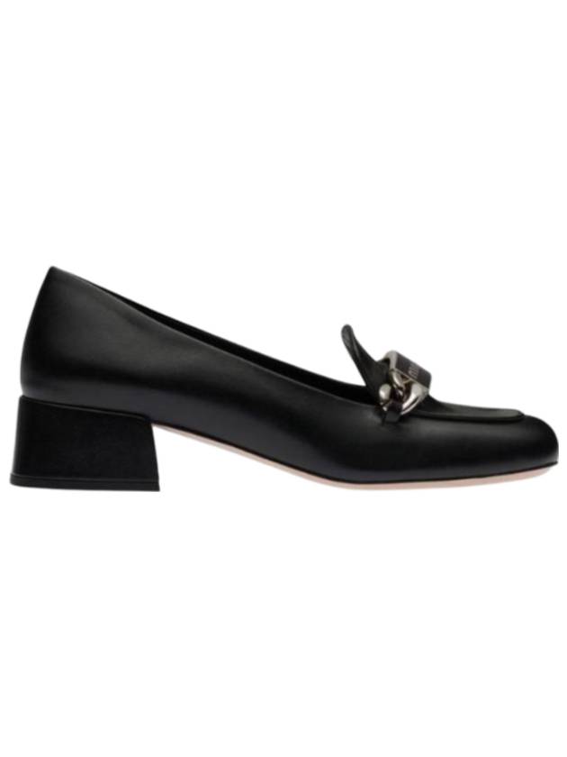 Chain Logo Leather Loafers Black - MIU MIU - BALAAN 1