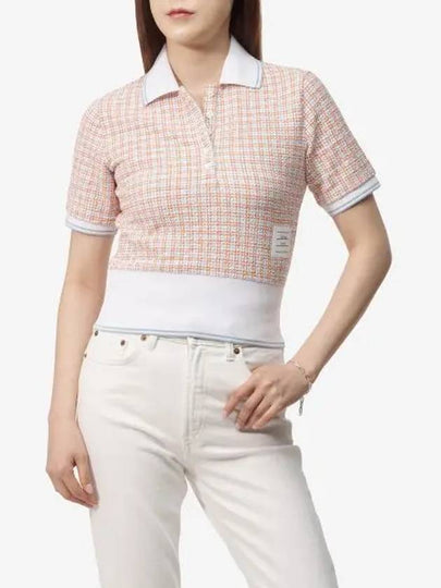 Checked Tweed Shrunken Short Sleeve Polo Pink - THOM BROWNE - BALAAN 2