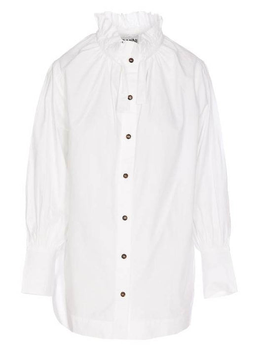 tie-collar poplin cotton shirt white - GANNI - BALAAN 1