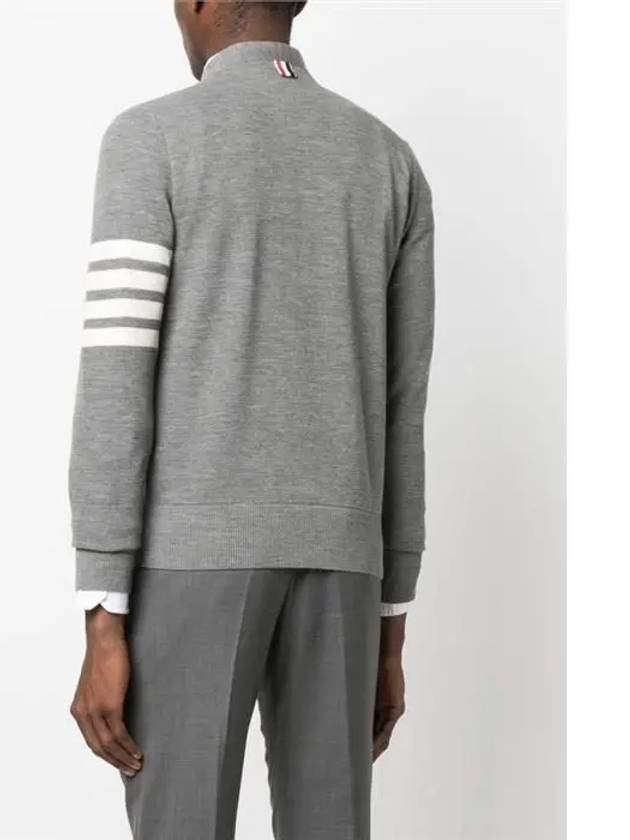 4-Bar Striped Waffle High V-Neck Cardigan Light Grey - THOM BROWNE - BALAAN 5