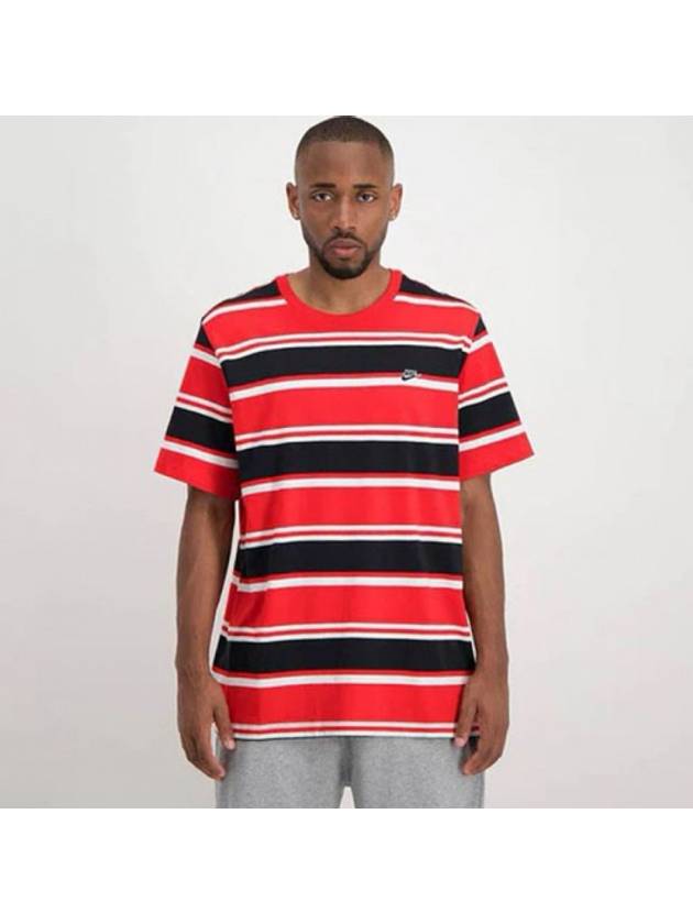 Logo Striped Short Sleeve T-shirt Red - NIKE - BALAAN 2