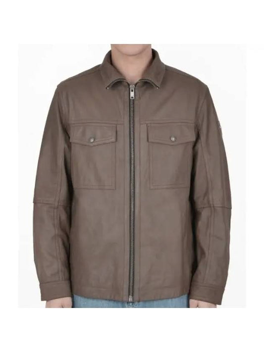 Zip-Up Leather Jacket Open Green - HUGO BOSS - BALAAN 1