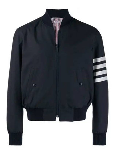 Diagonal Striped Knit Rib Blouson Bomber Jacket Navy - THOM BROWNE - BALAAN 2