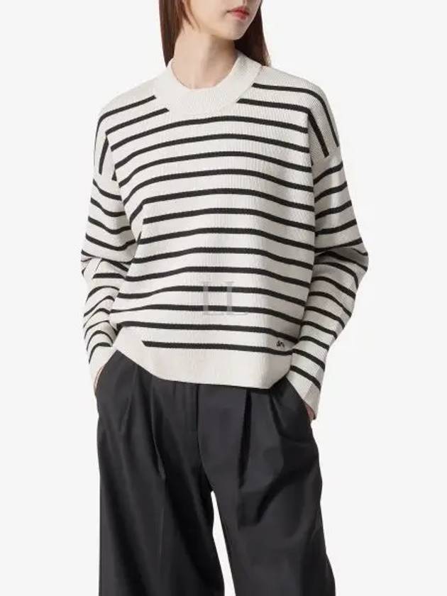 Embroidery Logo Sailor Crew Neck Striped Knit Top Black Chalk - AMI - BALAAN 2