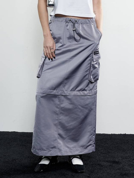 Two Way Satin Maxi Cargo A-Line Skirt Gray - NOTKNOWING - BALAAN 2