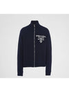 Men's Logo Zip-up Wool Cashmere Cardigan Navy - PRADA - BALAAN 1