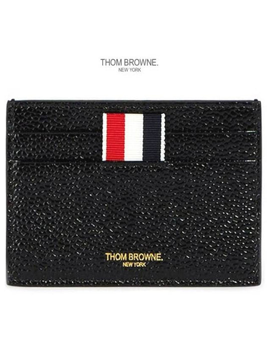 Stripe Note Compartment Pebble Grain Leather Card Wallet Black - THOM BROWNE - BALAAN