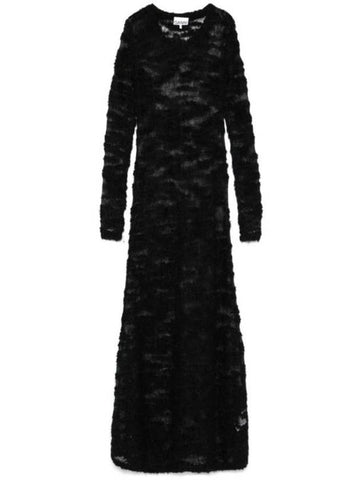 Boucle Maxi Long Dress Black - GANNI - BALAAN 1