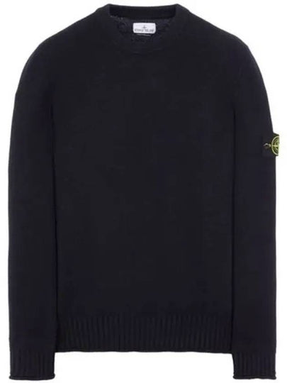 Men's Wappen Patch Crew Neck Cotton Knit Top Navy - STONE ISLAND - BALAAN 2