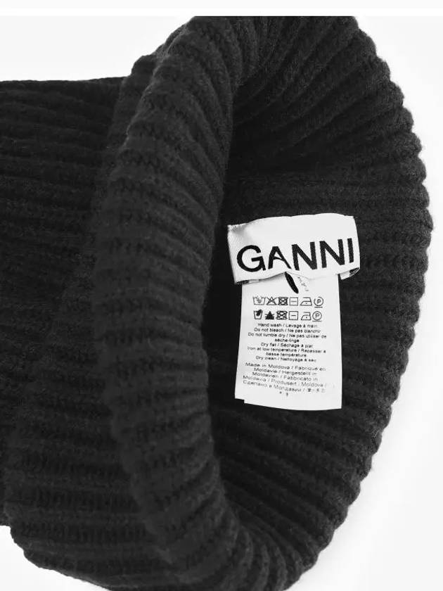 Logo Patch Knit Beanie Black - GANNI - BALAAN 4