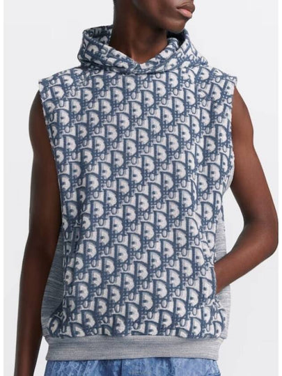 Oblique Motif Terry Fabric Sleeveless Hoodie Blue - DIOR - BALAAN 2