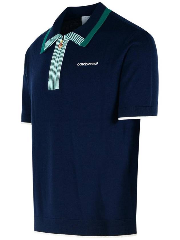 Casablanca 'Tennis' Navy Merino Wool Polo Shirt - CASABLANCA - BALAAN 2