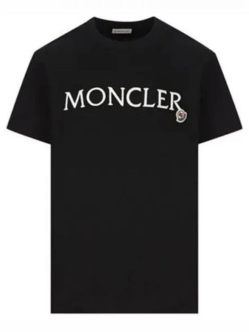 Lettering logo round short sleeve t shirt black women s 271349 - MONCLER - BALAAN 1