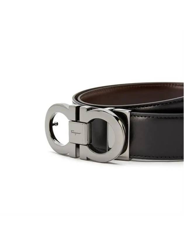 Double Gancini Reversible Leather Belt Black Auburn - SALVATORE FERRAGAMO - BALAAN 3