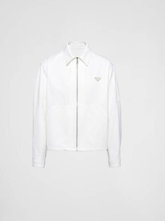 Triangle Logo Bull Denim Zip Up Jacket White - PRADA - BALAAN 2