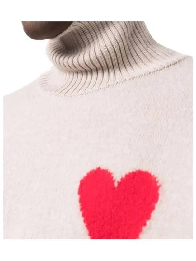 Big Heart Logo Wool Knit Turtleneck Beige - AMI - BALAAN 4