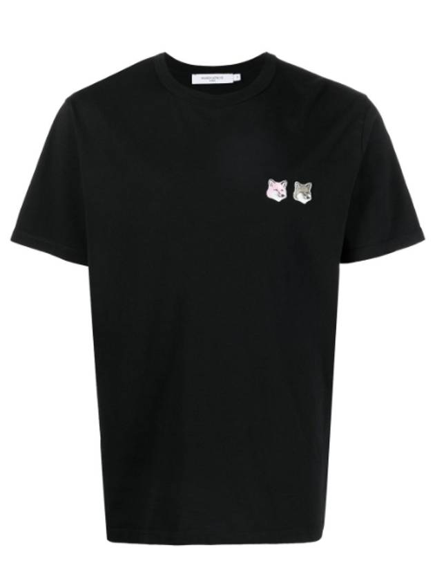 Double Monochrome Foxhead Patch Classic Short Sleeve T-Shirt Black - MAISON KITSUNE - BALAAN 2