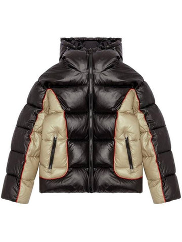 W Ostend Shiny Ripstop Hooded Puffer Padding Black Beige - DIESEL - BALAAN 1