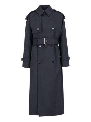 Double Breasted Long Wool Trench Coat Grey Melange - BURBERRY - BALAAN 1