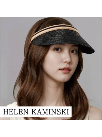 Bianca charcoal black striped sun cap visor summer hat - HELEN KAMINSKI - BALAAN 1