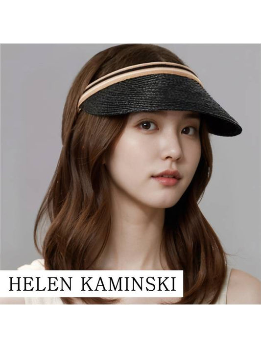 Bianca charcoal black striped sun cap visor summer hat - HELEN KAMINSKI - BALAAN 1