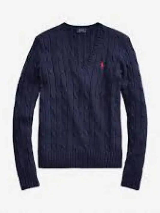 W cable knit V neck sweater navy 1236413 - POLO RALPH LAUREN - BALAAN 1