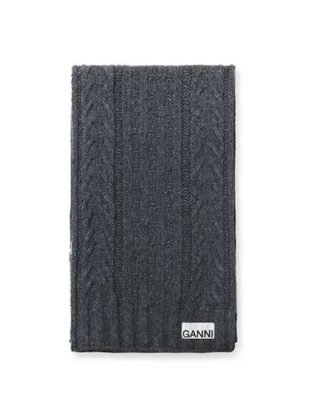 Logo Cable Knit Wool Muffler Grey - GANNI - BALAAN 2