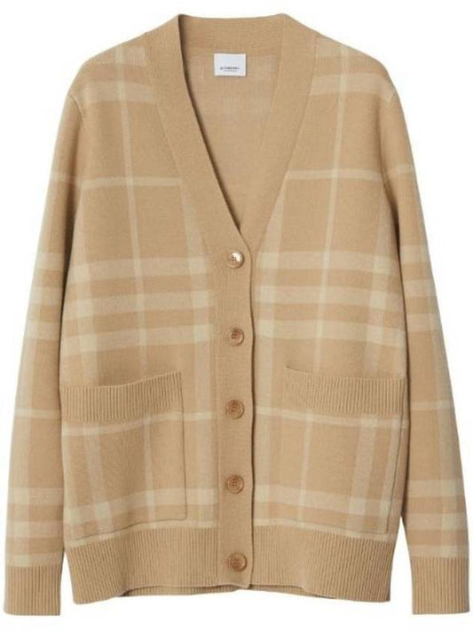 Check Pattern Buttoned Cardigan Beige - BURBERRY - BALAAN 1