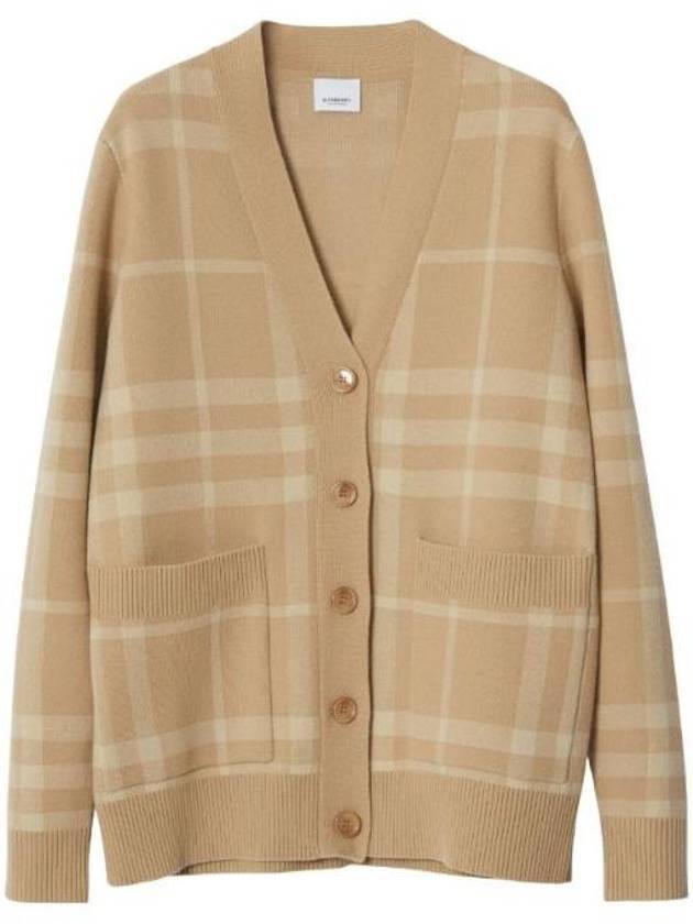 Check Pattern Buttoned Cardigan Beige - BURBERRY - BALAAN 1