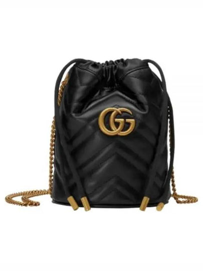 GG Marmont Gold Chain Mini Bucket Bag Black - GUCCI - BALAAN 2