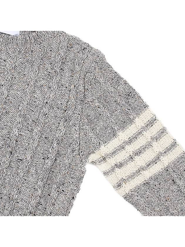 Donegal Twist Cable 4-Bar Classic Crewneck Knit Top Light Grey - THOM BROWNE - BALAAN 5