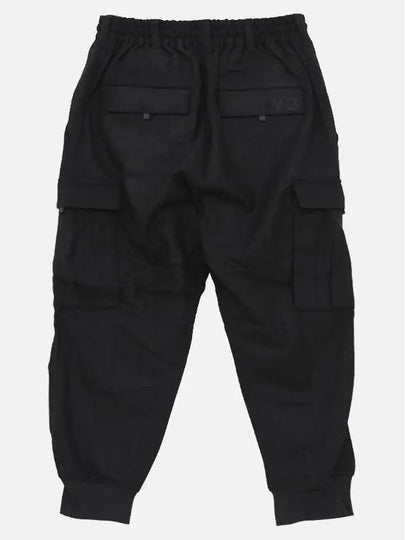 Back Logo Wool Flannel Cargo Track Pants Black - Y-3 - BALAAN 2