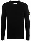 Full Rib Pure Wool Crewneck Knit Top Black - STONE ISLAND - BALAAN 2