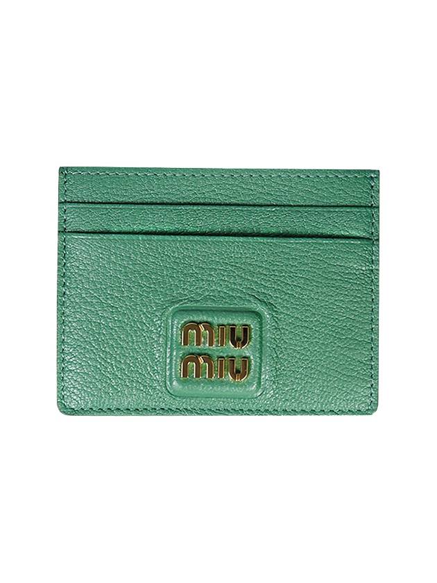 Metal Logo Madaras Leather Card Holder Sage Green - MIU MIU - BALAAN 2