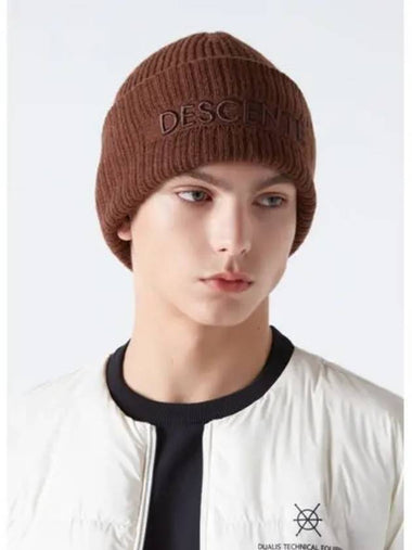 Logo Embroidered Bulky Beanie Brown SP423UKCO2 - DESCENTE - BALAAN 1