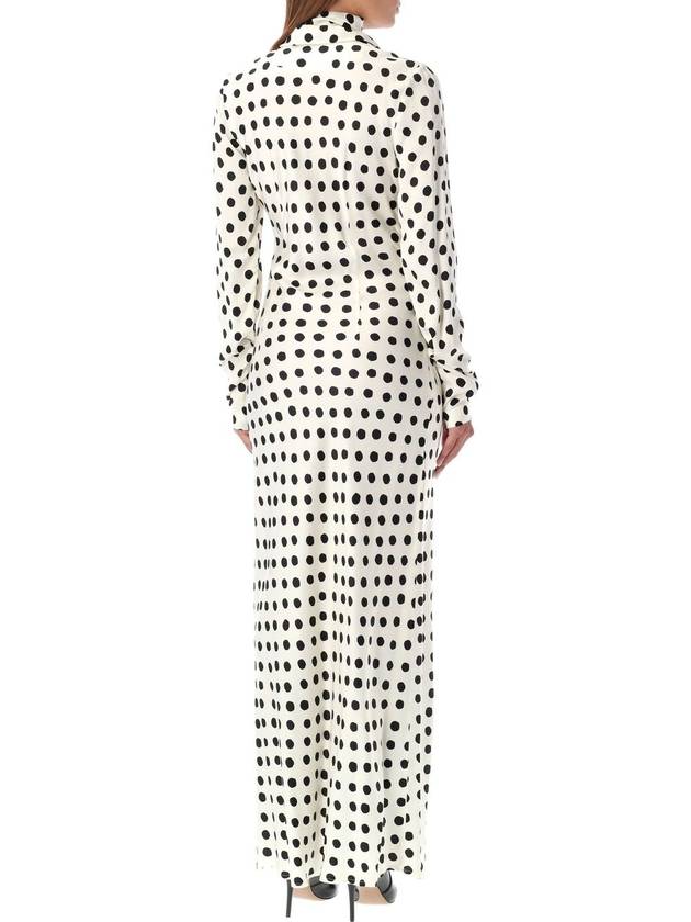 Polka dot print satin long dress off white - MSGM - BALAAN 3